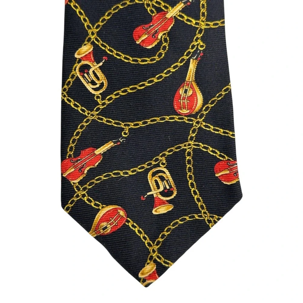 Chanel Paris Men's Necktie One Size Black Musical Instruments 100% Silk France